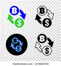 Dollar bitcoin exchange EPS vector pictograph with contour, black and colored versions. Illustration style is flat iconic symbol on chess transparent background.