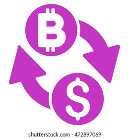 Dollar Bitcoin Exchange icon. Vector style is flat iconic symbol with rounded angles, violet color, white background.