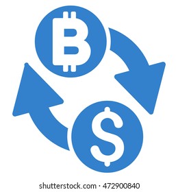 Dollar Bitcoin Exchange icon. Vector style is flat iconic symbol with rounded angles, cobalt color, white background.