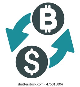 Dollar Bitcoin Exchange icon. Vector style is bicolor flat iconic symbol with rounded angles, soft blue colors, white background.