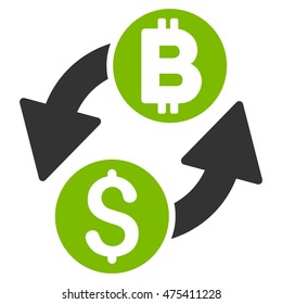 Dollar Bitcoin Exchange icon. Vector style is bicolor flat iconic symbol with rounded angles, eco green and gray colors, white background.