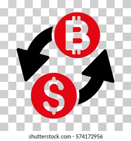 Dollar Bitcoin Exchange icon. Vector illustration style is flat iconic bicolor symbol, intensive red and black colors, transparent background. Designed for web and software interfaces.