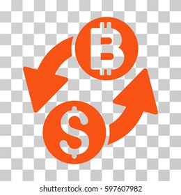 Dollar Bitcoin Exchange icon. Vector illustration style is flat iconic symbol, orange color, transparent background. Designed for web and software interfaces.
