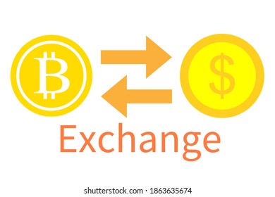 Dollar and bitcoin exchange. Image of cryptocurrency trading.