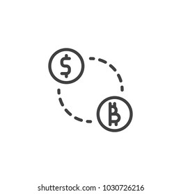 Dollar and bitcoin exchange outline icon. linear style sign for mobile concept and web design. Crypto currency change transaction simple line vector icon. Symbol, logo illustration. 