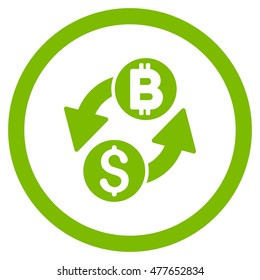 Dollar Bitcoin Exchange rounded icon. Vector illustration style is flat iconic symbol, eco green color, white background.