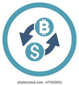 Dollar Bitcoin Exchange rounded icon. Vector illustration style is flat iconic bicolor symbol, cyan and blue colors, white background.