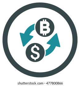 Dollar Bitcoin Exchange rounded icon. Vector illustration style is flat iconic bicolor symbol, soft blue colors, white background.