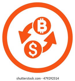 Dollar Bitcoin Exchange rounded icon. Vector illustration style is flat iconic symbol, orange color, white background.