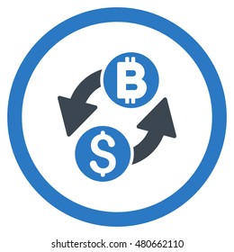 Dollar Bitcoin Exchange rounded icon. Vector illustration style is flat iconic bicolor symbol, smooth blue colors, white background.