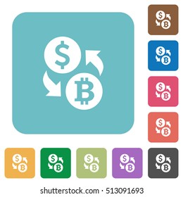 Dollar Bitcoin exchange white flat icons on color rounded square backgrounds