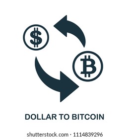 Dollar To Bitcoin icon. Mobile app, printing, web site icon. Simple element sing. Monochrome Dollar To Bitcoin icon illustration.
