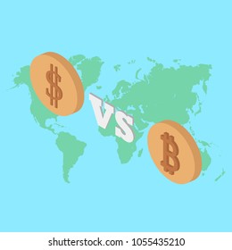 dollar and bitcoin isometric. vector