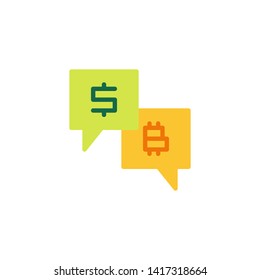 Dollar and bitcoin speech bubble flat icon, vector sign, Financial Forum message colorful pictogram isolated on white. Symbol, logo illustration. Flat style design