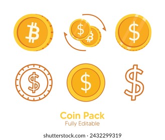 Dollar, Bitcoin vector set | Coin pack | $$ sign, Icon