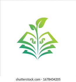 dollar book logo leaf growth financial vector