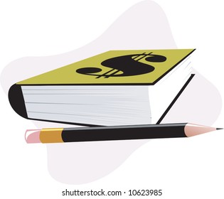 dollar book with pencil	