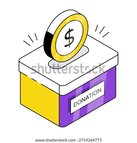 Dollar with box, icon of donation box 