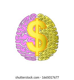 Dollar And Brain Icon Vector, Money Mindset To Success, Millionaire Mind