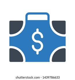 dollar briefcase glyph color vector icon