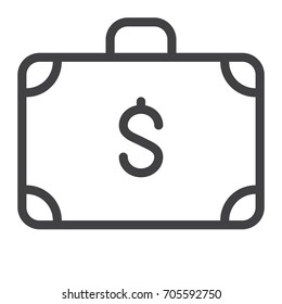 Dollar briefcase line icon, outline vector sign, linear style pictogram isolated on white. Symbol, logo illustration. Editable stroke. Pixel perfect graphics