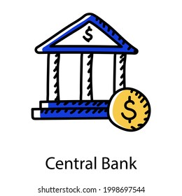 Dólar con el ícono de doodle de la construcción del banco central 