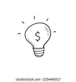 Dollar bulb idea doodle. Money idea bulb hand drawn sketch style icon. Financial idea comic doodle drawn concept. Vector illustration.