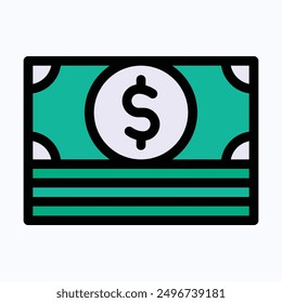 Paquete de dólar, Money Note, American Currency Icon. 