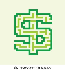 Dollar Business Flat Green Maze Vector Illustration