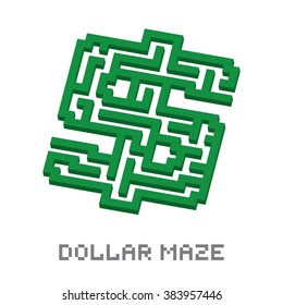 Dollar Business Isometric Green Maze Vector Illustration