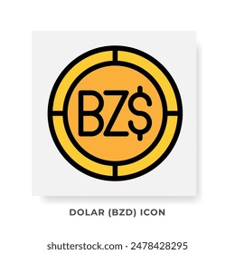Dollar BZD Currency Icon. Belize Financial Symbol Flat Icons, in golden color Graphic Design. Vector Illustrations.