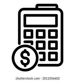 Icono de calculadora de dólares. Icono de vector calculadora de dólares de contorno para diseño web aislado en fondo blanco