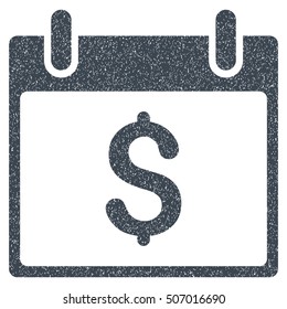 Dollar Calendar Day grainy textured icon for overlay watermark stamps. Flat symbol with scratched texture. Dotted vector smooth blue ink rubber seal stamp with grunge design on a white background.