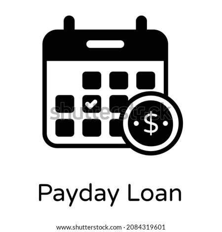 Dollar with calendar denoting glyph icon of payday loan 
