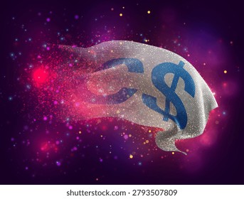 Dollar Canada, vector 3d flag with a splash of paint dots, explosion of colored dots