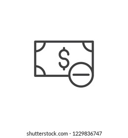 Dollar cancel outline icon. linear style sign for mobile concept and web design. Money minus simple line vector icon. Symbol, logo illustration. Pixel perfect vector graphics