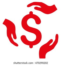 Dollar Care Hands icon. Vector style is flat iconic symbol with rounded angles, red color, white background.
