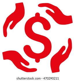Dollar Care Hands icon. Vector style is flat iconic symbol with rounded angles, red color, white background.
