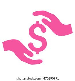 Dollar Care Hands icon. Vector style is flat iconic symbol with rounded angles, pink color, white background.