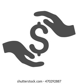 Dollar Care Hands icon. Vector style is flat iconic symbol with rounded angles, gray color, white background.