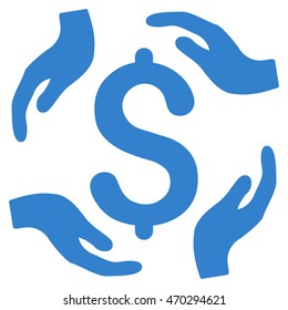 Dollar Care Hands icon. Vector style is flat iconic symbol with rounded angles, cobalt color, white background.