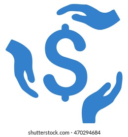Dollar Care Hands icon. Vector style is flat iconic symbol with rounded angles, cobalt color, white background.