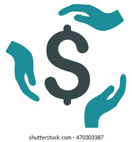 Dollar Care Hands icon. Vector style is bicolor flat iconic symbol with rounded angles, soft blue colors, white background.
