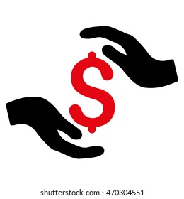 Dollar Care Hands icon. Vector style is bicolor flat iconic symbol with rounded angles, intensive red and black colors, white background.