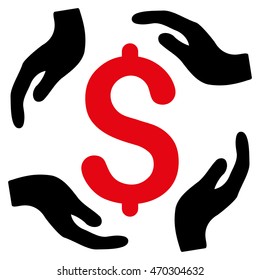 Dollar Care Hands icon. Vector style is bicolor flat iconic symbol with rounded angles, intensive red and black colors, white background.