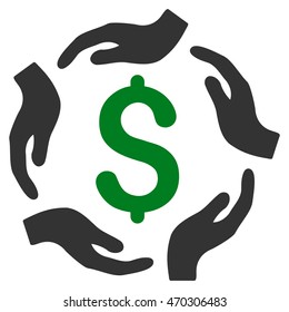 Dollar Care Hands icon. Vector style is bicolor flat iconic symbol with rounded angles, green and gray colors, white background.