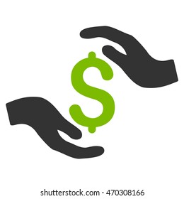 Dollar Care Hands icon. Vector style is bicolor flat iconic symbol with rounded angles, eco green and gray colors, white background.