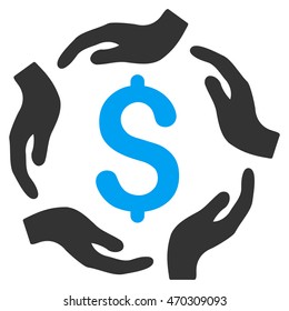 Dollar Care Hands icon. Vector style is bicolor flat iconic symbol with rounded angles, blue and gray colors, white background.