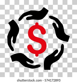 Dollar Care Hands icon. Vector illustration style is flat iconic bicolor symbol, intensive red and black colors, transparent background. Designed for web and software interfaces.