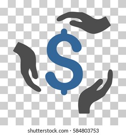Dollar Care Hands icon. Vector illustration style is flat iconic bicolor symbol, cobalt and gray colors, transparent background. Designed for web and software interfaces.